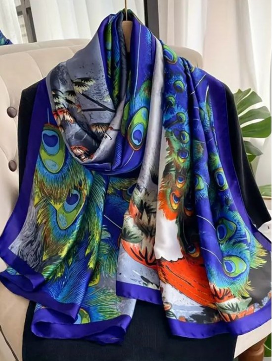 Premium Silk Feeling Peacock Design Scarf